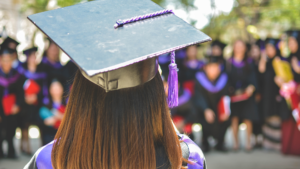 Girl wearing cap on graduation day