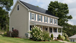 Exterior of a two-story home on a sunny day