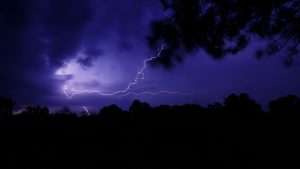 A lightning strike at night