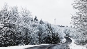 A snowy road in winter