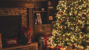 Christmas tree in home with presents