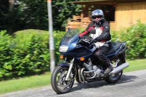 Smiling man on motorcycle