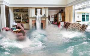 Water flooding into living room