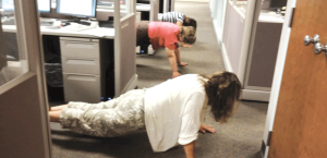 Dowd employees doing pushups