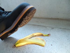 Boot about to step on a banana