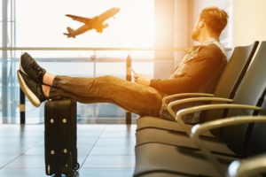 Man relaxing in airport