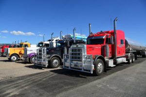 Line of semi trucks