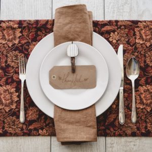 Table setting with card reading "thankful"